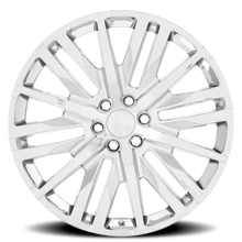 Load image into Gallery viewer, Factory Reproductions FR 97 GM Split 6 Spoke Replica CH 20x9 +28 6x139.7mm 78.1mm Chrome – front view