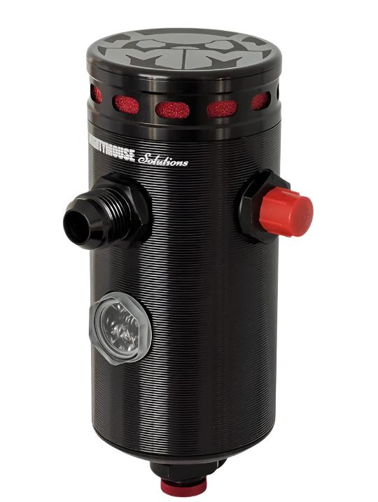 Billet aluminum can and sight glass close-up