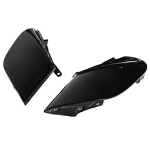 Load image into Gallery viewer, Ferrari 488 carbon fiber side intake fin pair photographed together showing the gloss clear coated weave