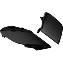 Load image into Gallery viewer, Left and right Ferrari 488 carbon fiber side intake fins arranged as a mirrored pair on a white background