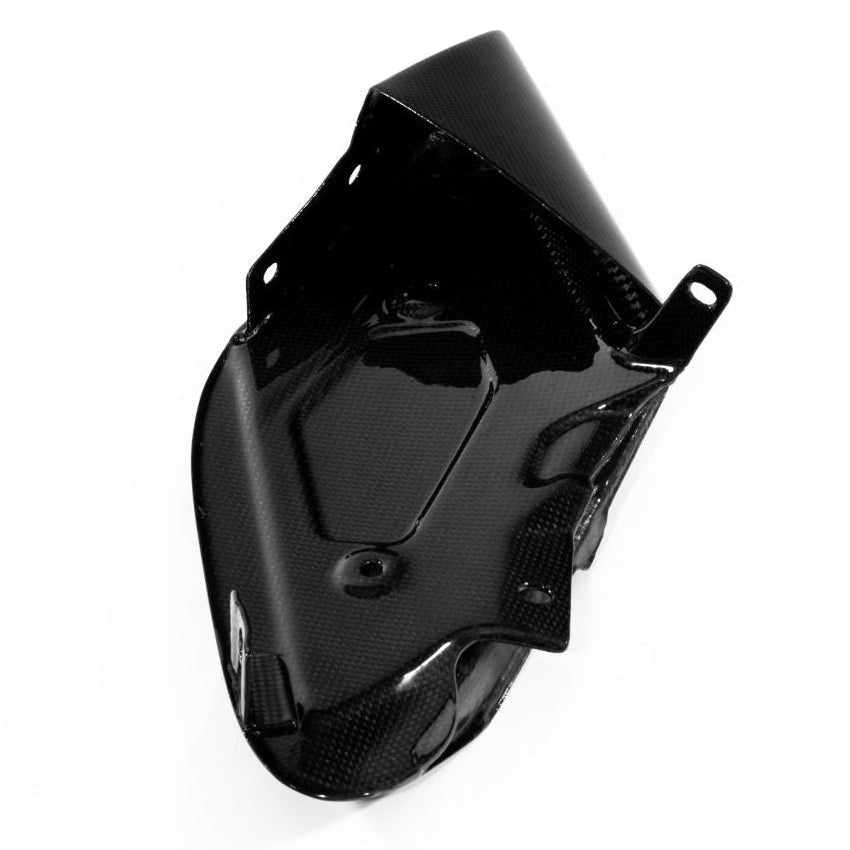Ferrari 488 carbon fiber side intake fin stood upright with the inner face and mounting flanges facing the camera
