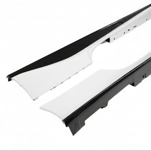 Load image into Gallery viewer, Ferrari 488 side skirt pair stood on edge at an angle showing the full length of the carbon blade