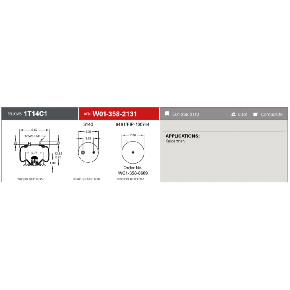Firestone Ride-Rite Replacement Service Spring 1T14C1 RB 3/4CF 1/2ST PST (W013582131) - Firestone 2131