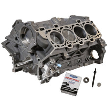 Load image into Gallery viewer, Front view of assembled Ford Racing Gen 3 Coyote Aluminator SC short block with internals visible