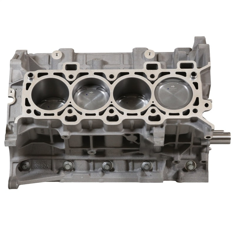 Side view of Ford Racing Gen 3 Coyote Aluminator SC short block highlighting cylinder bores and lifter valley