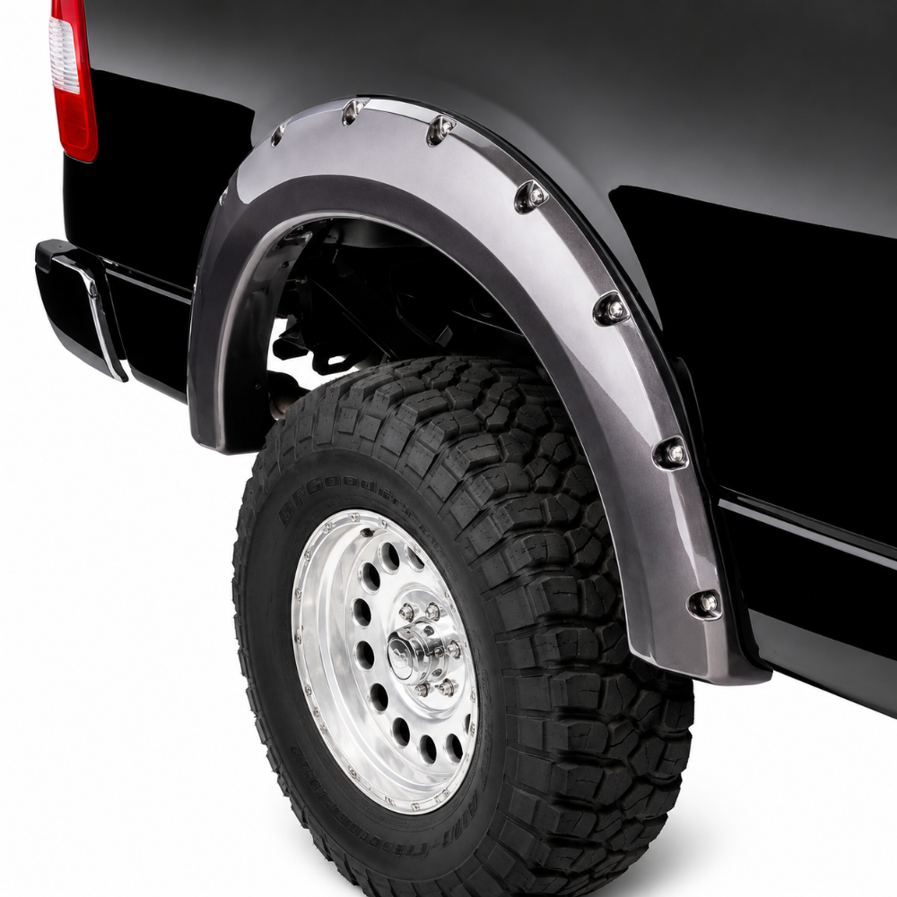 Ford F-150 black pocket style fender flares with extra tire coverage