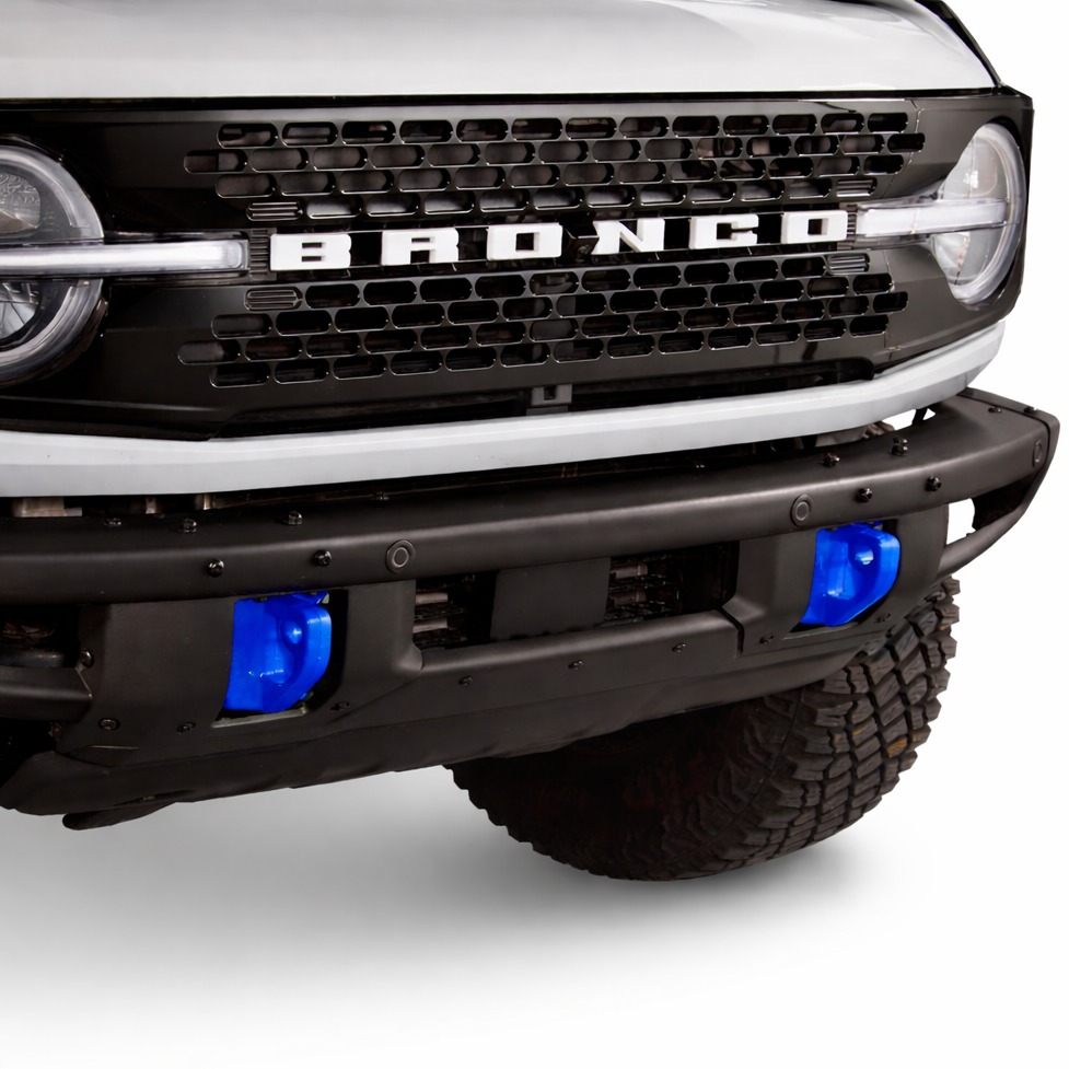 Tow hooks installed on Ford Bronco front bumper