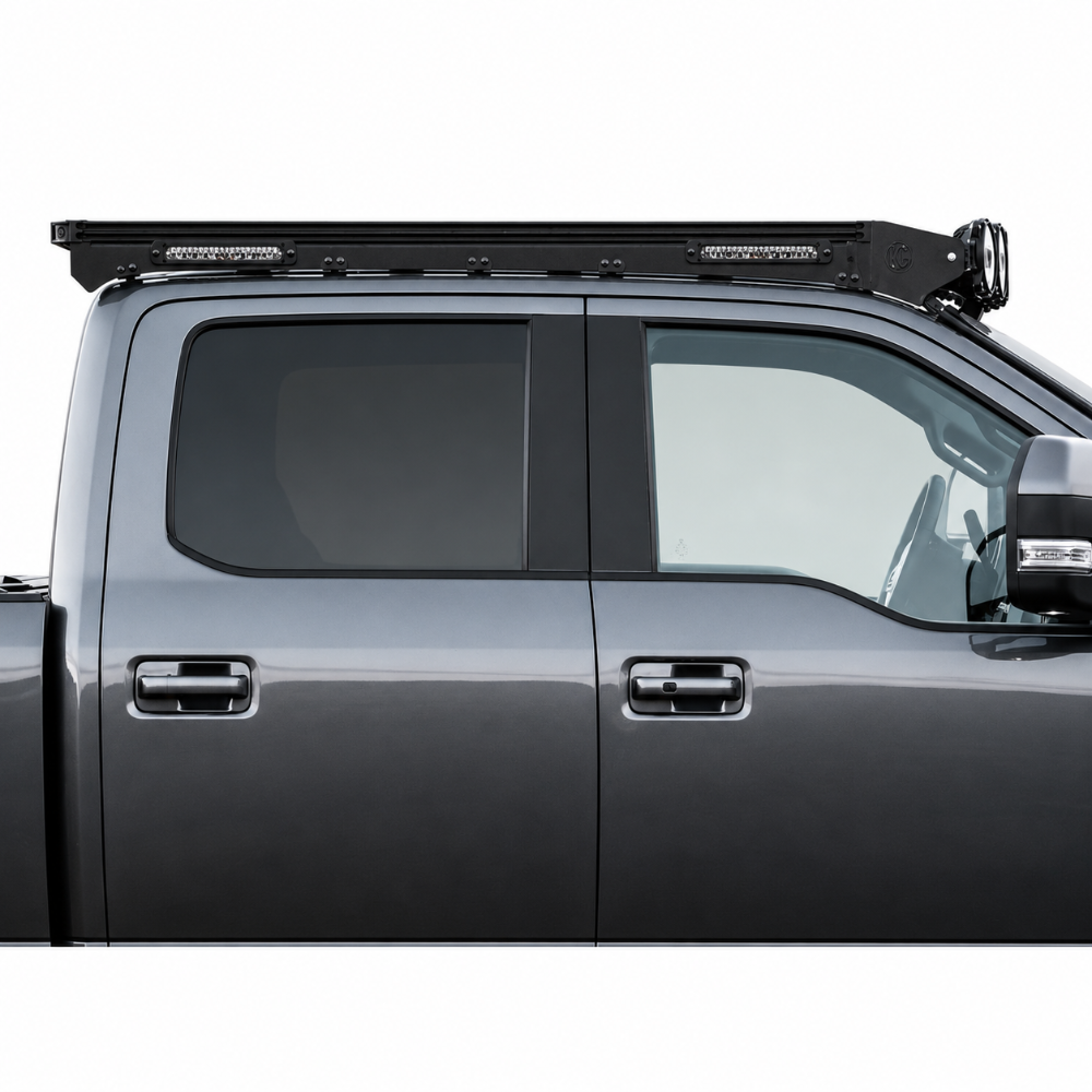 Ford Super Duty overland truck build featuring KC HiLiTES Platform One roof rack