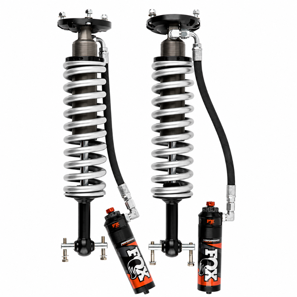 FOX 883-06-164 Performance Elite 2.5 front coilover pair with remote reservoirs and hoses.