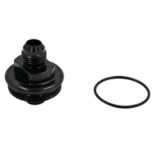 Load image into Gallery viewer, Fuelab black billet filter cap full view with -10AN outlet