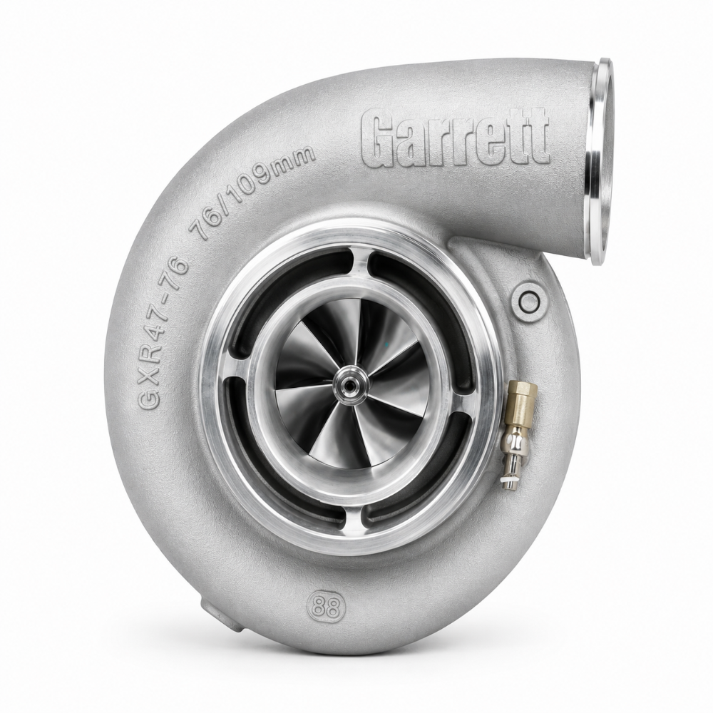 Garrett 953234-5001S GXR47-76 super core turbo with XBoost compressor aerodynamics and lightweight aluminum backplate