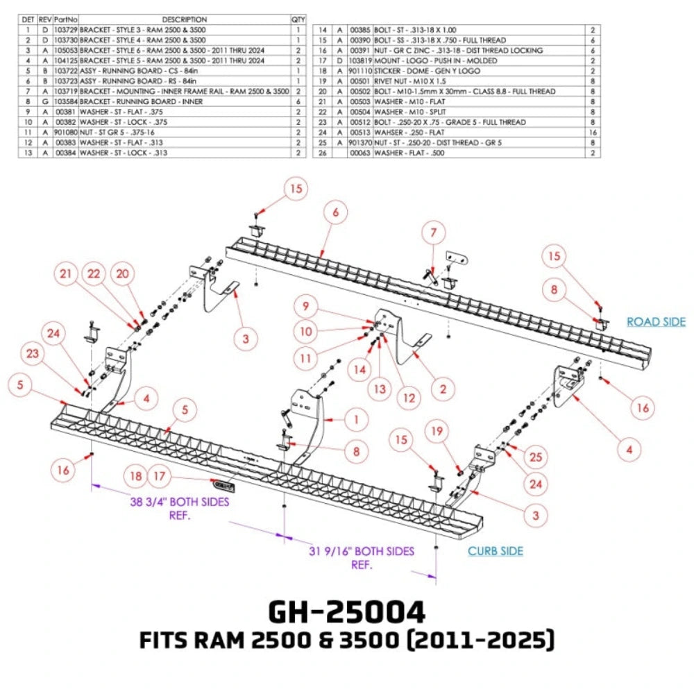 Gen-Y 11-24 RAM 2500/3500 Crew Cab Running Boards - GEN-Y Hitch GH-25004