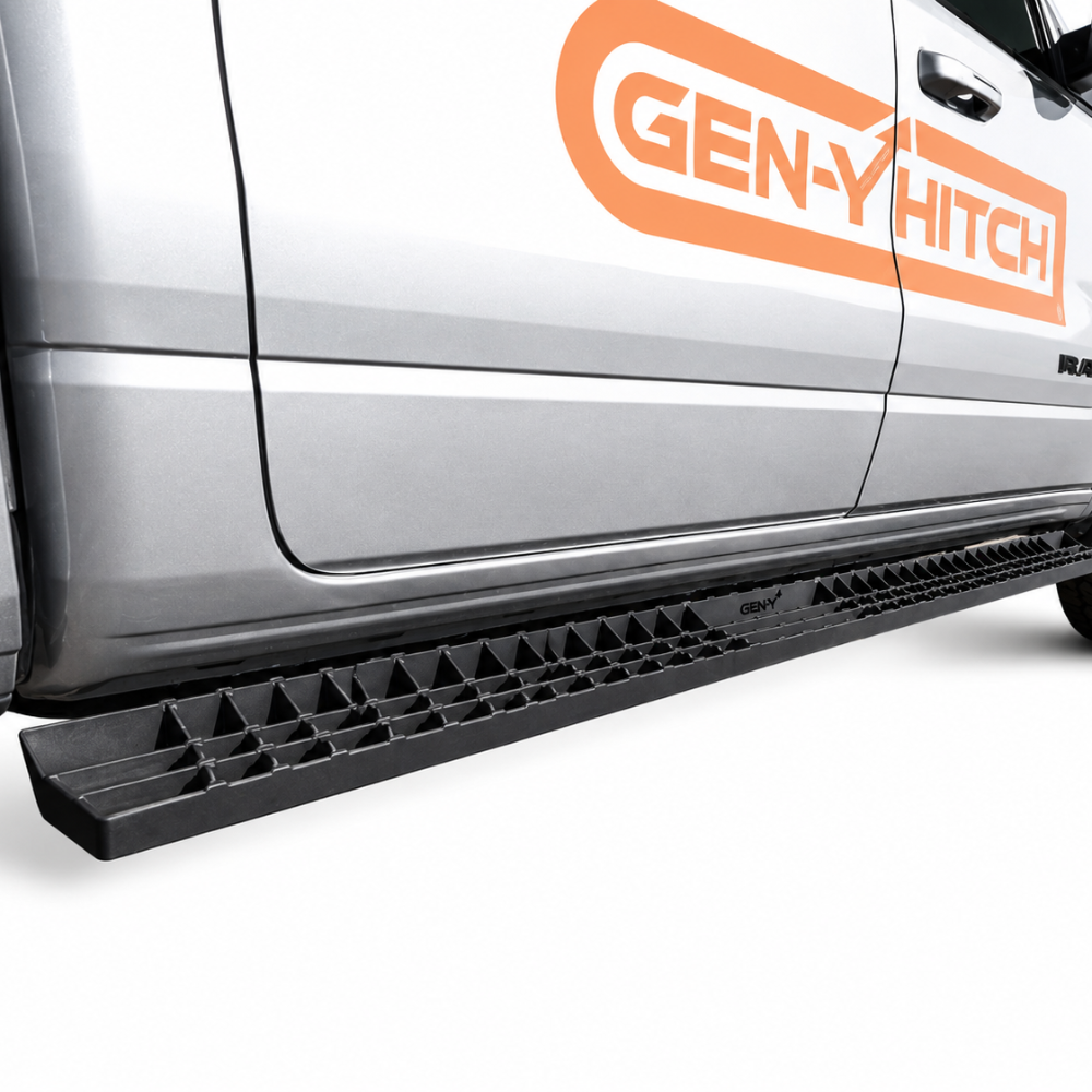 Black powder coated GEN-Y running boards with anti-slip tread for Ram 2500