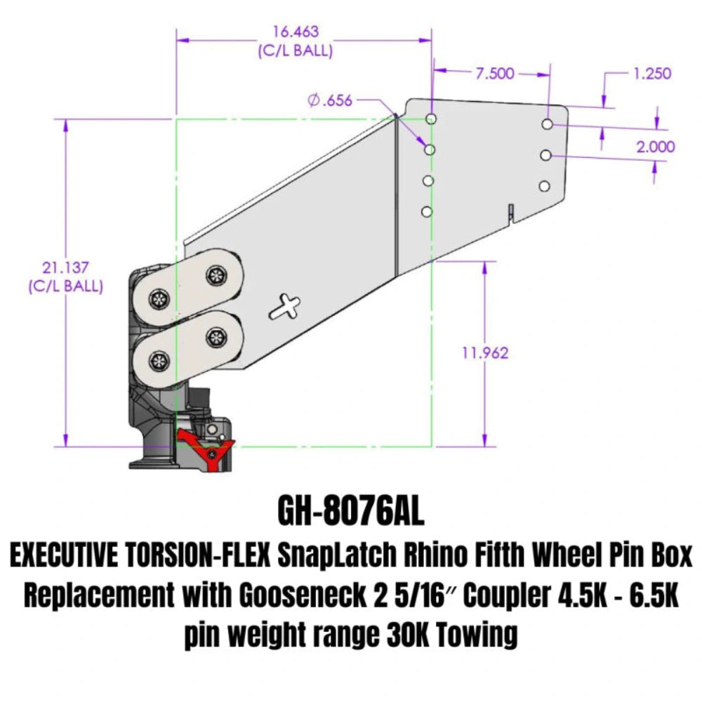Gen-Y Executive Torsion-Flex Auto Rhino 5th Wheel Pin Box Rep w/Gooseneck 2-5/16in Coupler - GEN-Y Hitch GH-8076AL