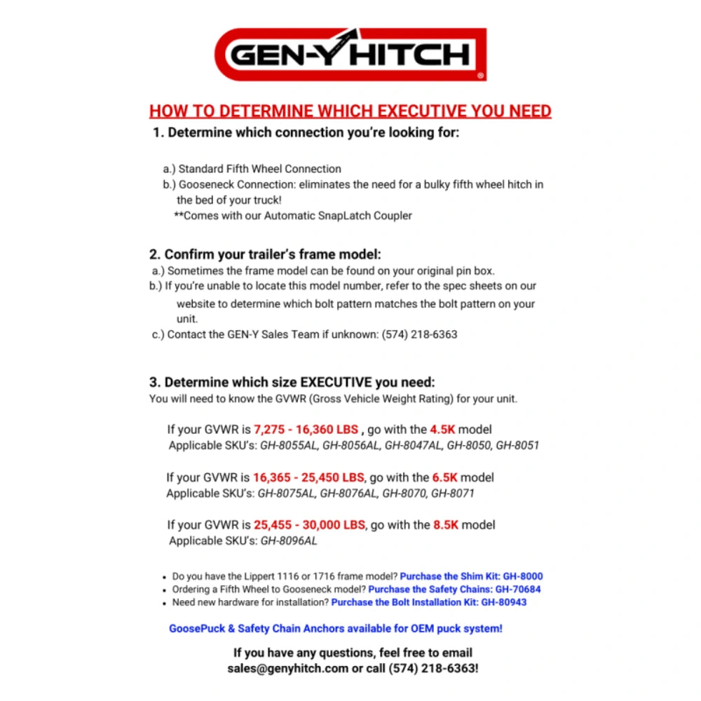 Gen-Y Executive Torsion-Flex Auto Rhino 5th Wheel Pin Box Rep w/Gooseneck 2-5/16in Coupler - GEN-Y Hitch GH-8076AL