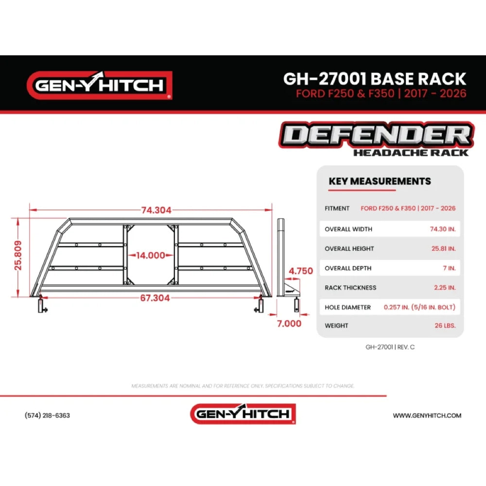 Gen-Y 17+ Ford F250/ F350 DEFIANCE Headache Rack Only - Black - GENGH-27001 - product view 7