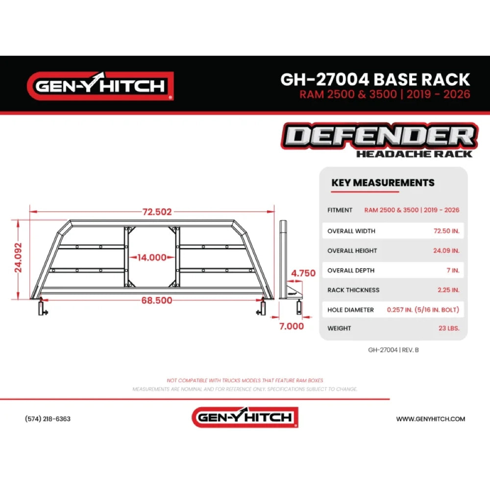 Gen-Y 19+ Dodge Ram 2500/3500 DEFIANCE Headache Rack Only - Black - GENGH-27004 - product view 7