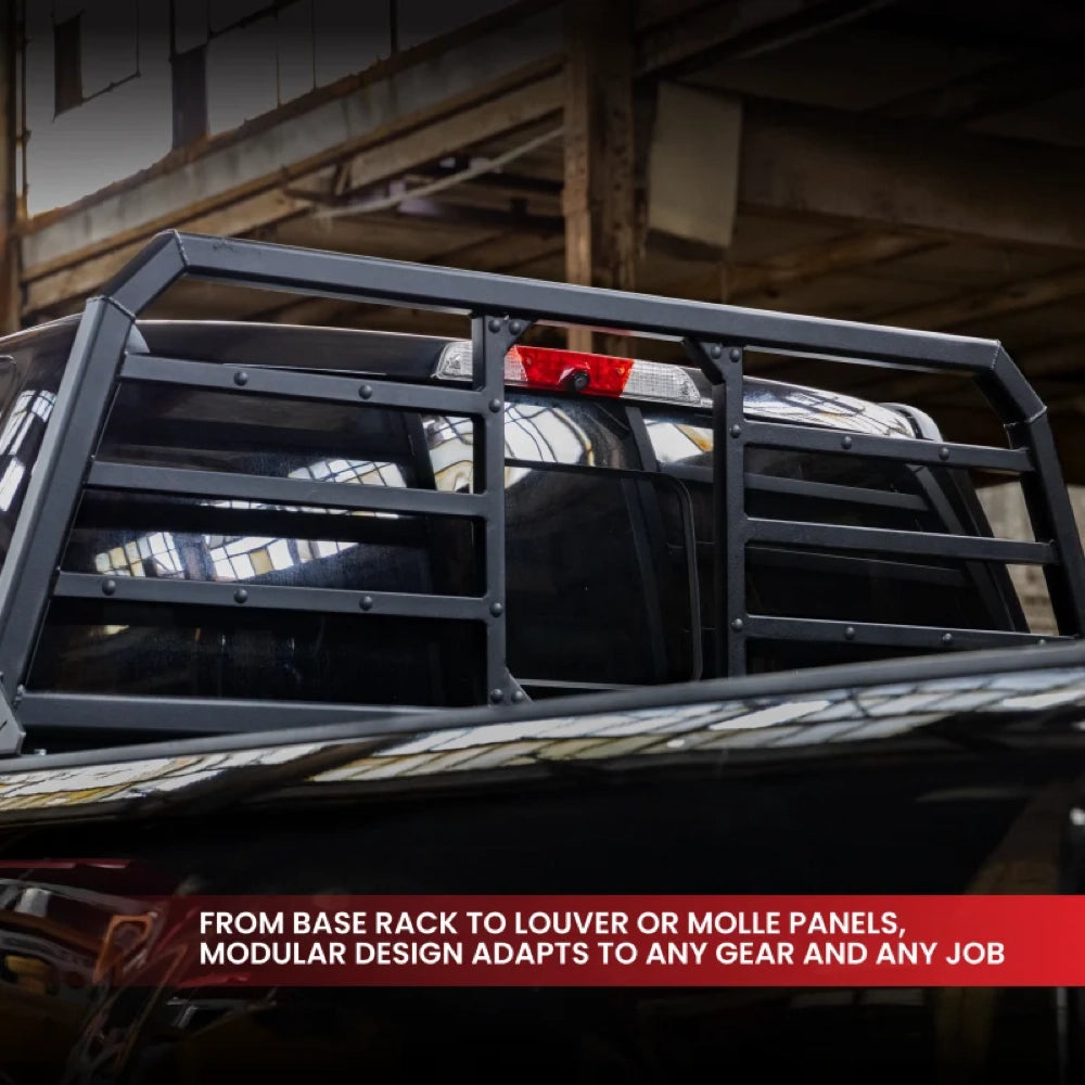 Gen-Y 20+ GMC GM 2500/3500 DEFIANCE Headache Rack/ 3-Louver Panels - Black - GENGH-29007 - product view 4