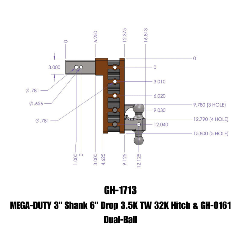 GEN-Y Hitch Gen-Y Mega Duty 3in Shank 6in Drop 3.5K TW 32K Hitch w/GH-0161 Dual-Ball