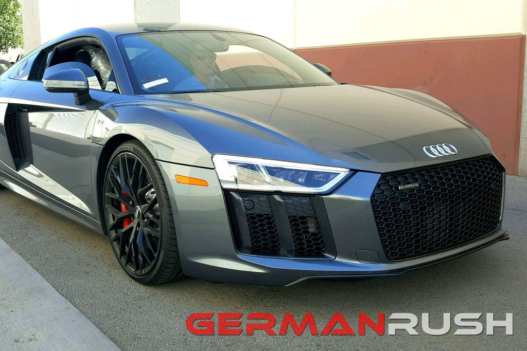 German Rush front splitter in carbon fiber installed on a 2016-2018 Audi R8, image 1