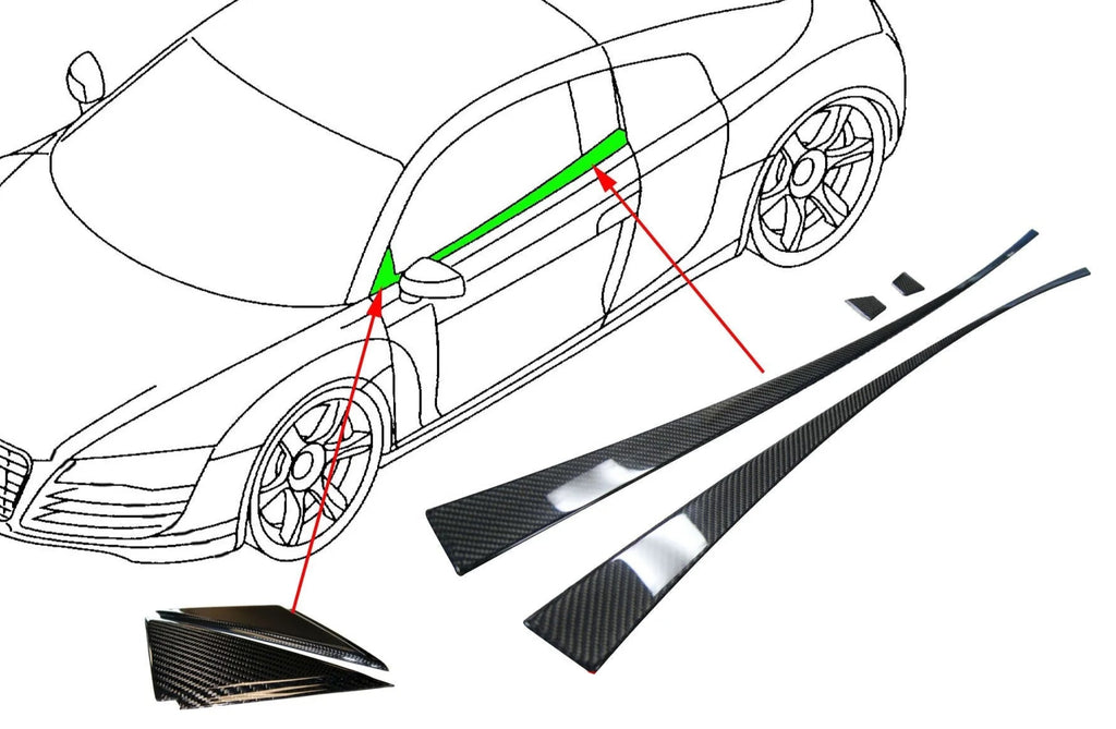 German Rush door trim kit in carbon fiber angle on a 2007-2014 Audi R8, image 3