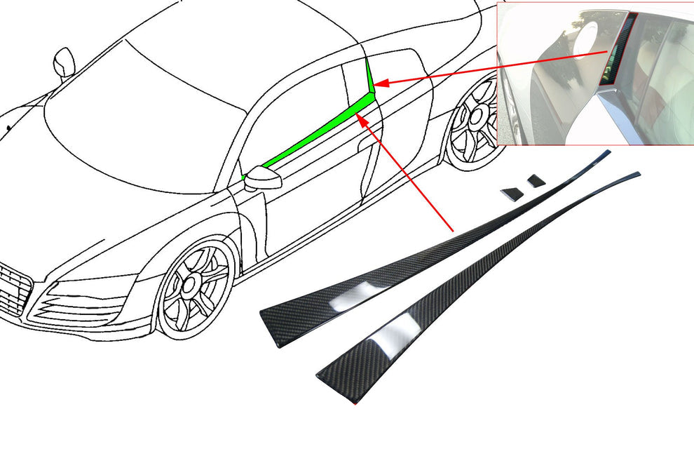 German Rush door trim kit in carbon fiber closeup on a 2007-2014 Audi R8, image 6