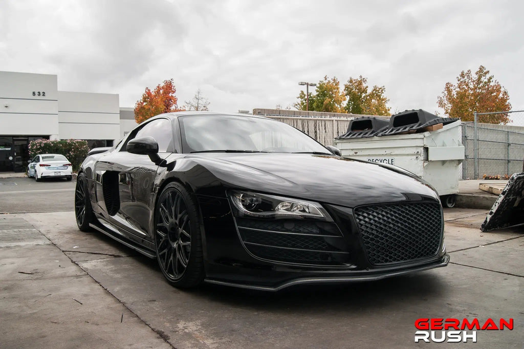 German Rush side splitters in carbon fiber angle on a 2007-2015 Audi R8, image 3