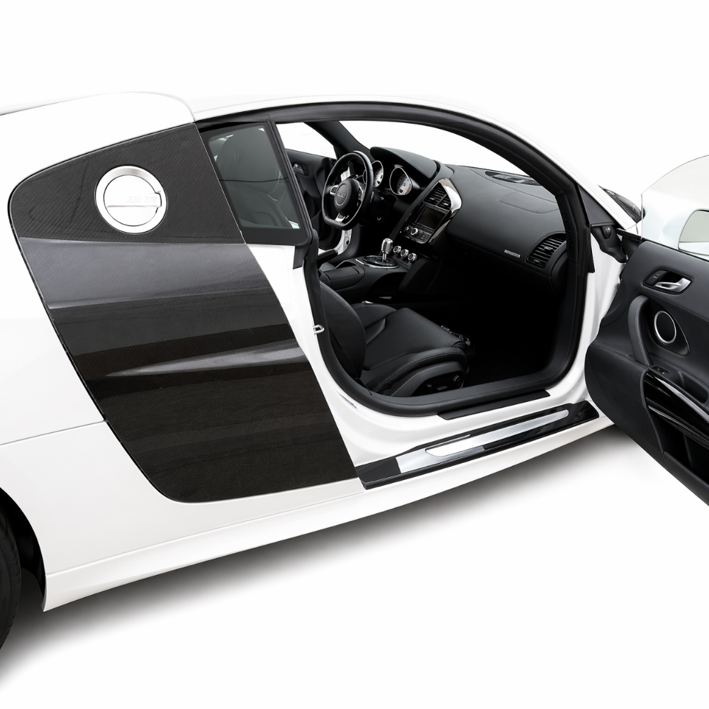 German Rush side blades in carbon fiber angle on a 2007-2015 Audi R8, image 3