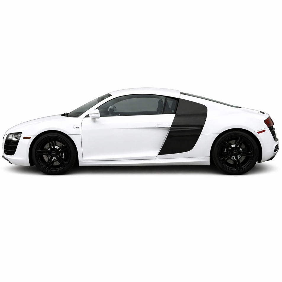 German Rush side blades in fiberglass installed on a 2007-2015 Audi R8, image 1