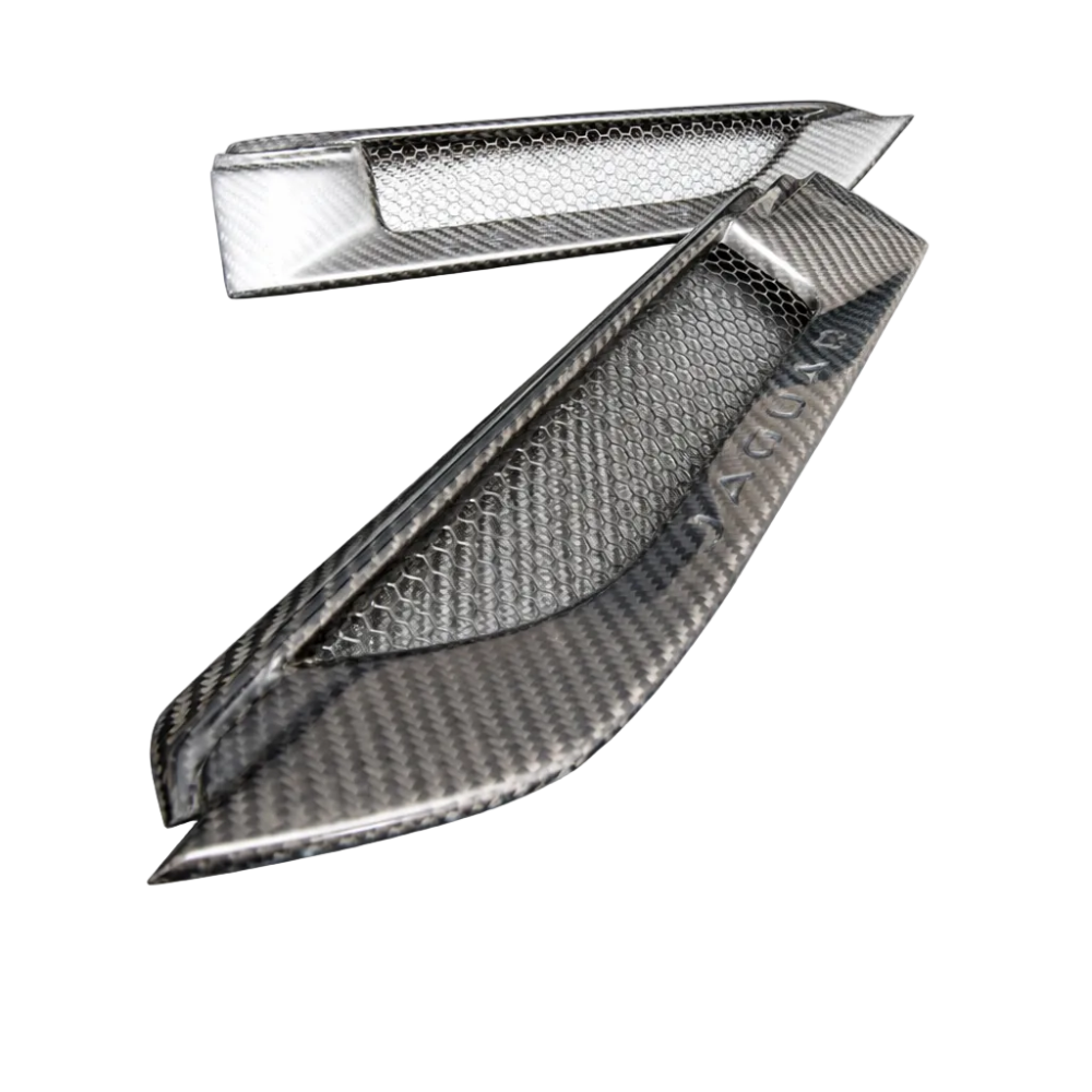 German Rush side power vents in carbon fiber closeup on a 2014-2016 Jaguar F-Type, image 6