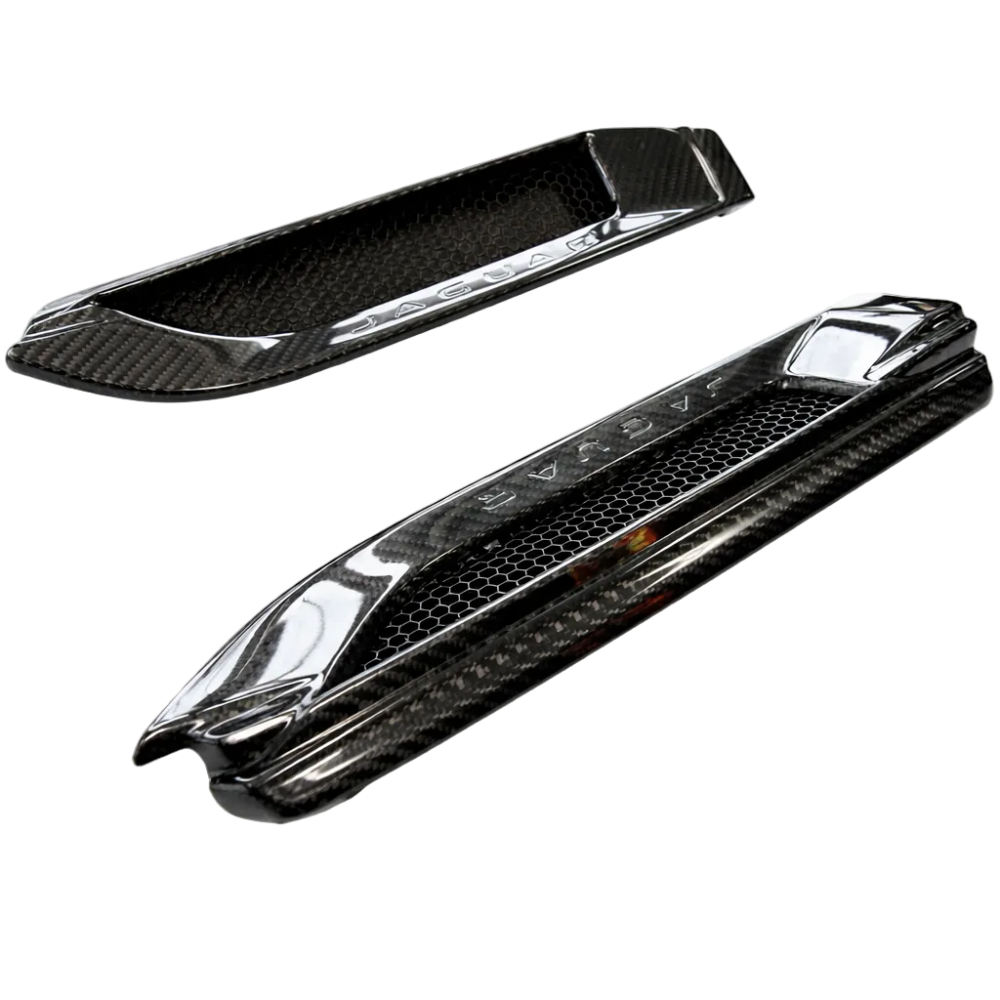 German Rush side power vents in carbon fiber installed on a 2014-2016 Jaguar F-Type, image 1