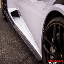 Load image into Gallery viewer, German Rush side skirts in carbon fiber installed on a 2014-2019 Lamborghini Huracan, image 1