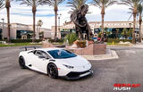 German Rush front splitter in carbon fiber angle on a 2014-2019 Lamborghini Huracan, image 3