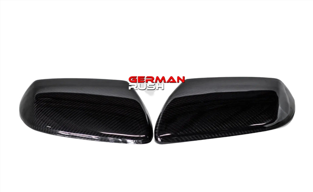 German Rush mirror covers in carbon fiber installed on a 2014-2019 Lamborghini Huracan, image 1