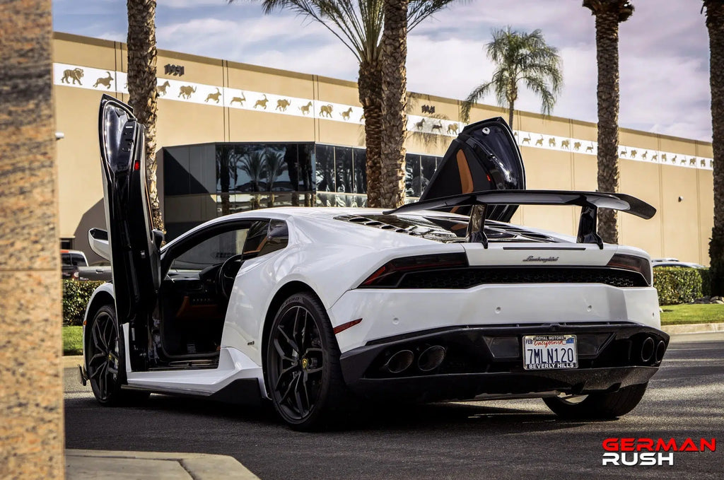 German Rush rear spoiler in carbon fiber corner on a 2014-2019 Lamborghini Huracan, image 11