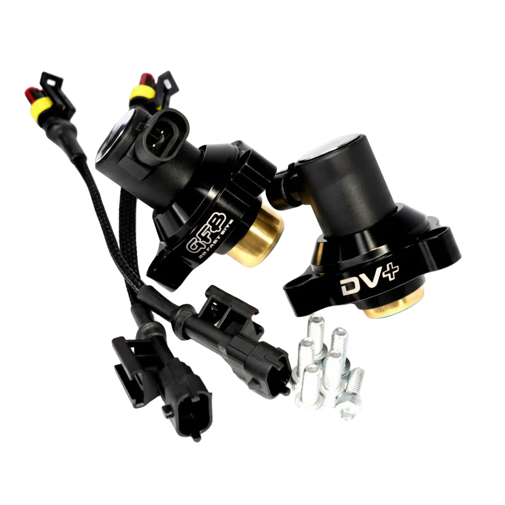 GFB DV+ twin valve kit for Alfa Romeo Giulia/Stelvio Quadrifoglio, bottom view showing mounting flange