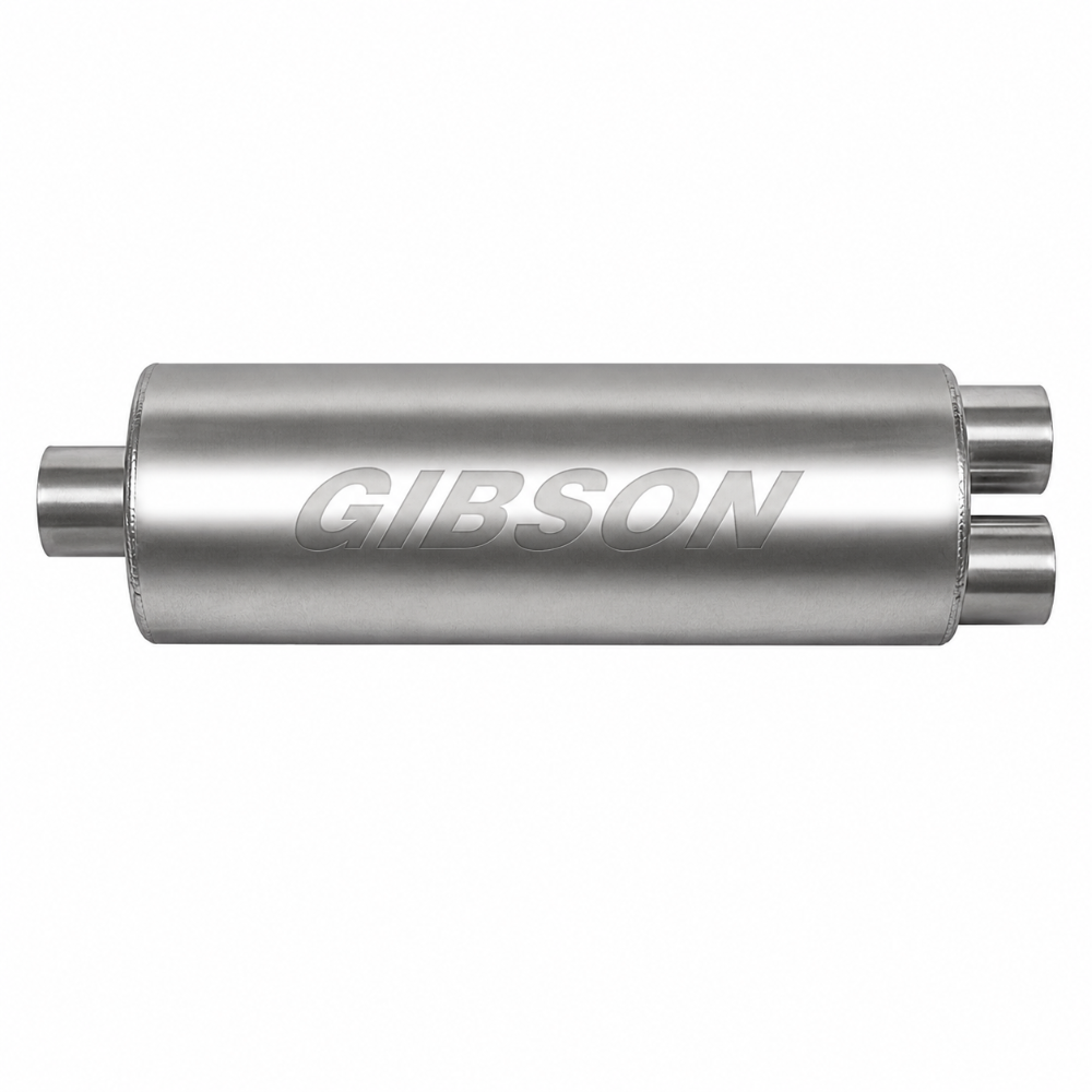 Gibson SFT Superflow Offset/Dual Round Muffler - 8x24in/3in Inlet/2.25in Outlet - Stainless - Gibson 758300S