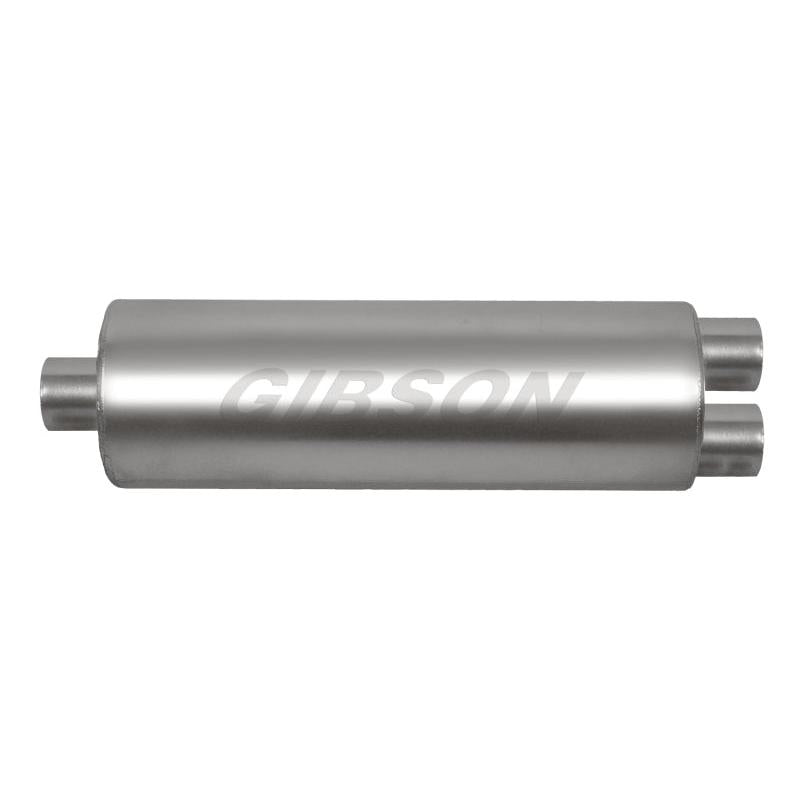 Gibson SFT Superflow Center/Dual Round Muffler - 7x24in/3in Inlet/2.5in Outlet - Stainless - Gibson 789800S