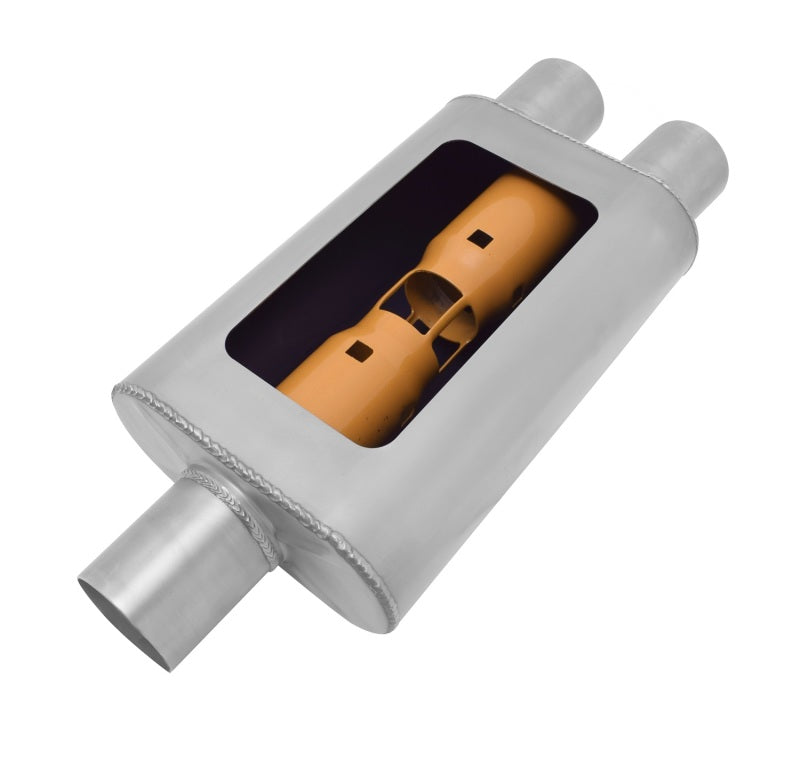 Gibson MWA Superflow Center/Dual Oval Muffler - 4x9x14in/3in Inlet/2.5in Outlet - Stainless Gibson GIBBM0109