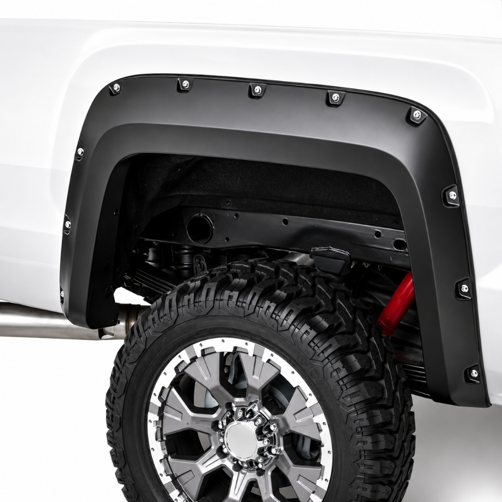 GMC Sierra 2500 HD black pocket style fender flares with extra tire coverage