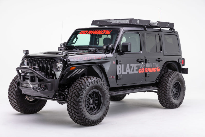 Go Rhino 07-20 Jeep Wrangler JL/JLU/JK/JKU/Gladiator JT Rockline Front Stubby Bumper w/ Overrider - Black Ops Auto Works
