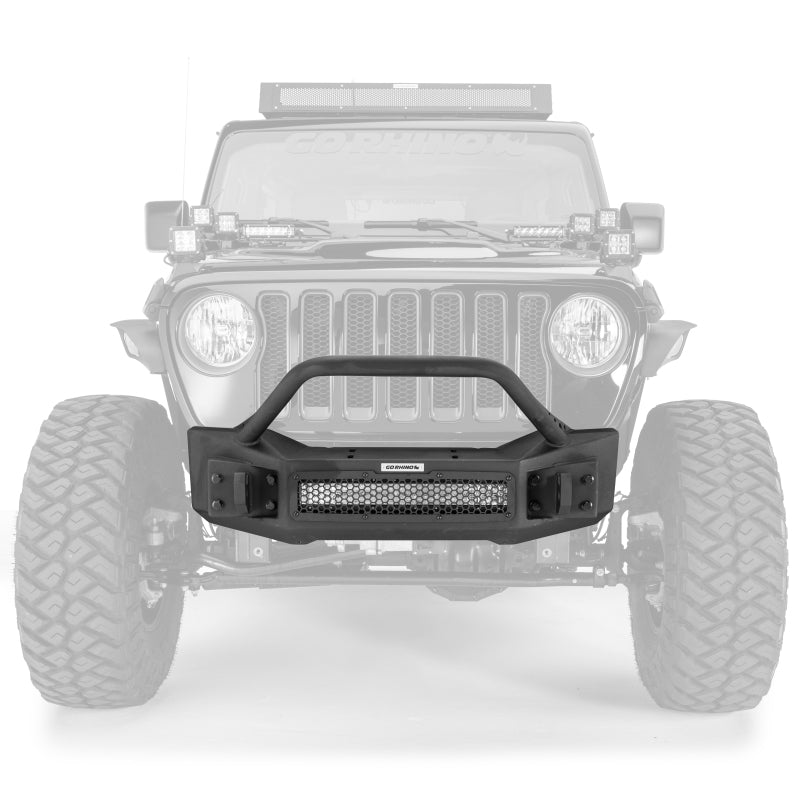Go Rhino 07-20 Jeep Wrangler JL/JLU/JK/JKU/Gladiator JT Rockline Front Stubby Bumper w/ Overrider - Black Ops Auto Works