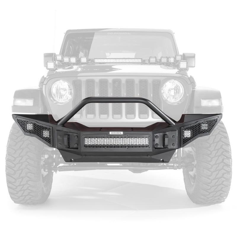 Go Rhino 07-20 Jeep Wrangler JL/JLU/JK/JKU/Gladiator JT Rockline Full Width Bumper w/ Overrider - Black Ops Auto Works