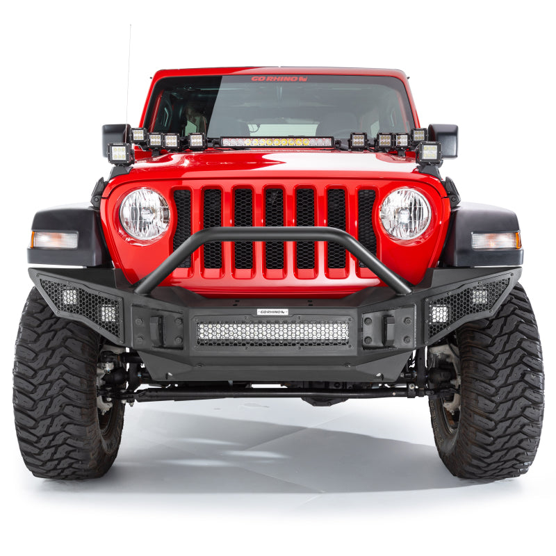 Go Rhino 07-20 Jeep Wrangler JL/JLU/JK/JKU/Gladiator JT Rockline Full Width Bumper w/ Overrider - Black Ops Auto Works