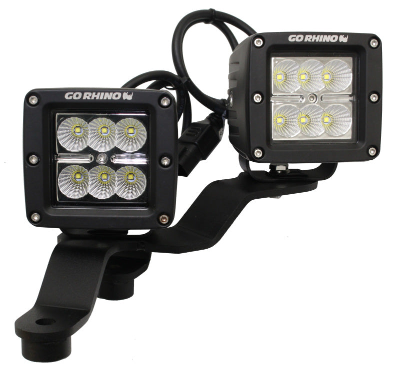 Go Rhino 18-20 Jeep Wrangler JL/JLU/Gladiator JT Light Mount - Two 3in Cubes Offset - Black Ops Auto Works