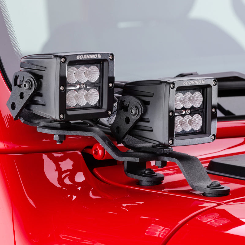 Go Rhino 18-20 Jeep Wrangler JL/JLU/Gladiator JT Light Mount - Two 3in Cubes Offset - Black Ops Auto Works