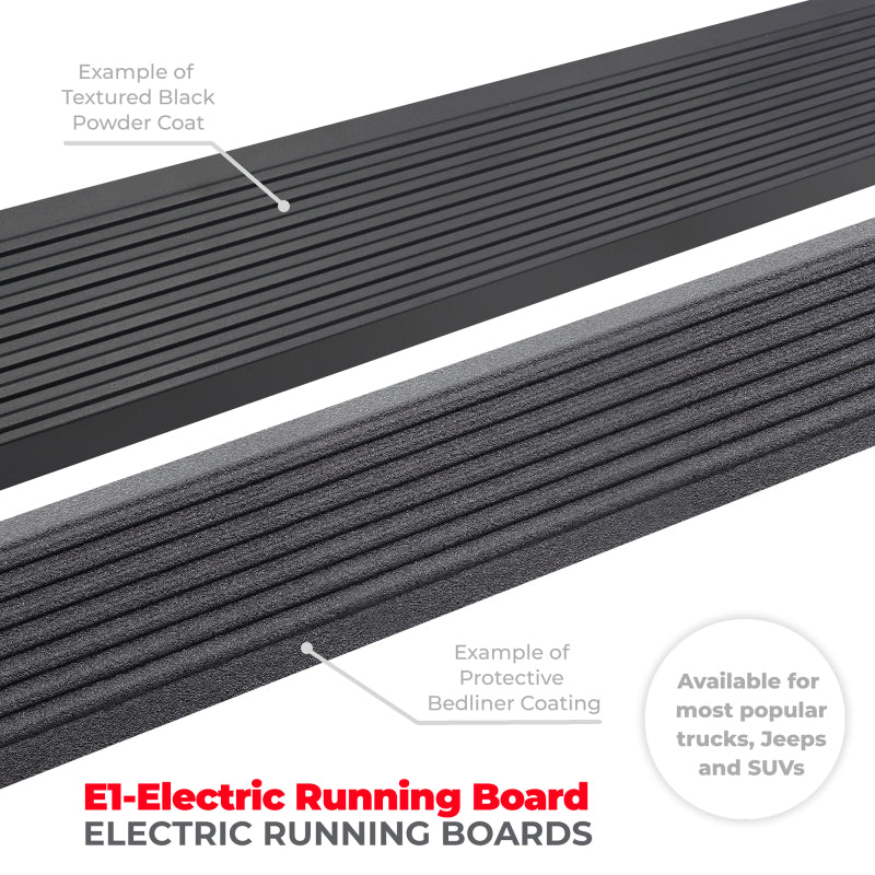 Go Rhino 19-23 Chevrolet Silverado 1500 CC 4dr E-BOARD E1 Running Board Kit - Bedliner Coating - Black Ops Auto Works