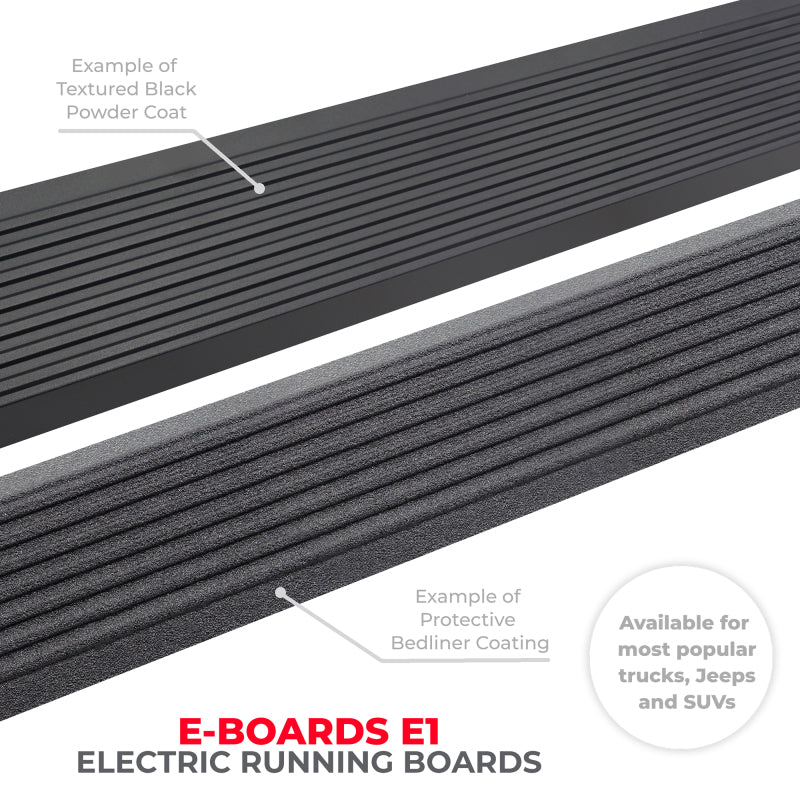 Go Rhino 21-23 Ford Bronco 2dr E-BOARD E1 Electric Running Board Kit (No Drill) - Tex. Blk - Black Ops Auto Works