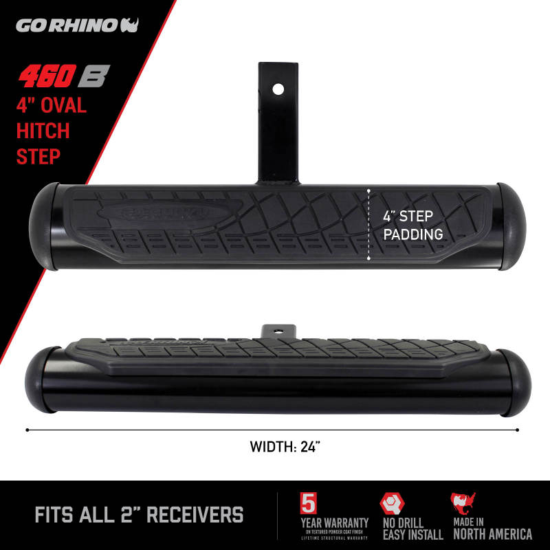 Go Rhino 4in Oval Hitch Step - Black - Black Ops Auto Works