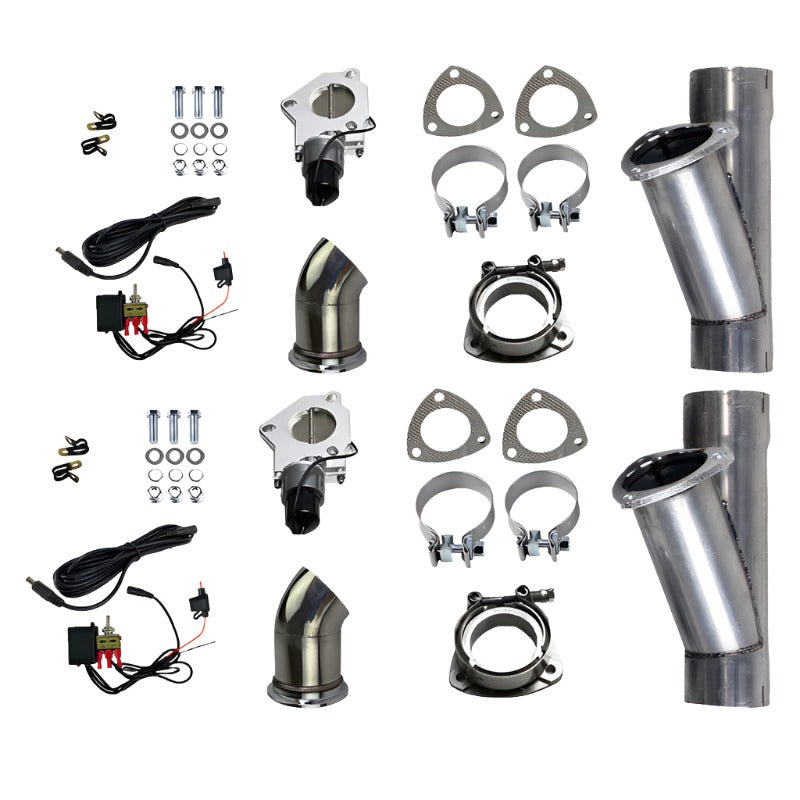 Granatelli 2.25in Alum Mild Steel Electronic Dual Slip Fit Exhaust Cutout w/Band Clamps - Black Ops Auto Works